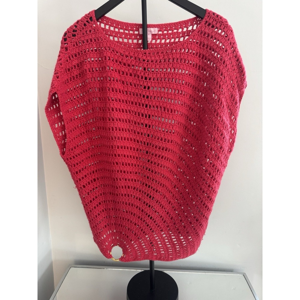 Lilly Pulitzer Women's Sz M Crochet Cotton‎ Cashmere Blend Sweater Coastal